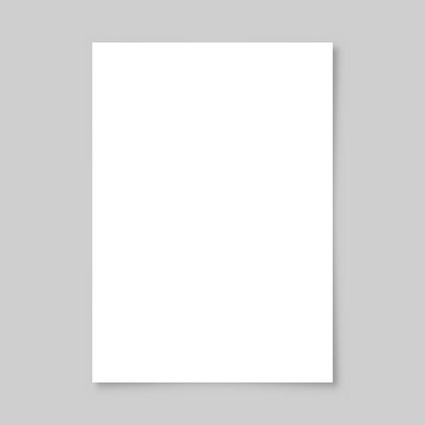 Folha de papel em branco realista com sombra em formato A4 isolada em fundo cinza. Caderno ou página do livro. Modelo de design ou maquete. Ilustração vetorial
. - Vetor, Imagem