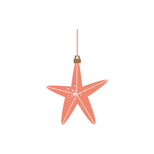 Star shape Christmas tree toy decoration flat vector illustration isolated. - Vector, afbeelding