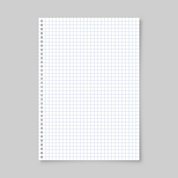 Realistic blank lined paper sheet with shadow in A4 format isolated on gray background. Notebook or book page. Design template or mockup. Vector illustration. - Vector, Image