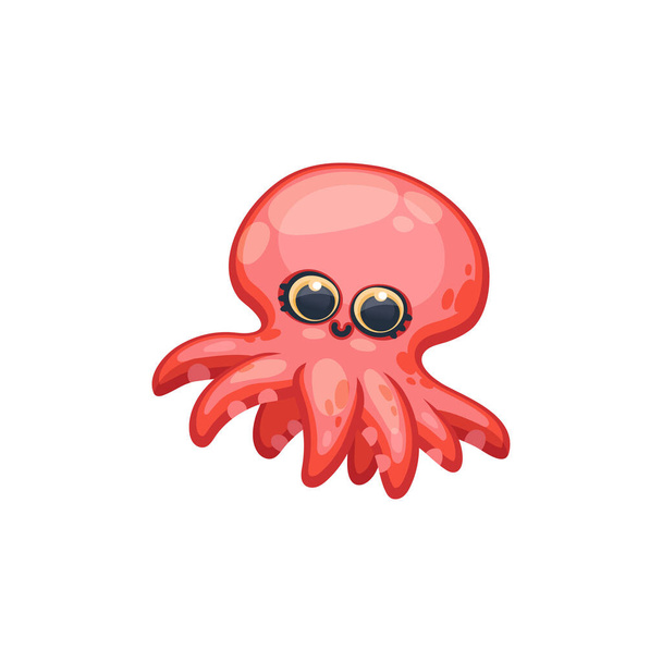 Underwater creature - pink cartoon octopus kawaii vector illustration isolated. - Vektor, obrázek