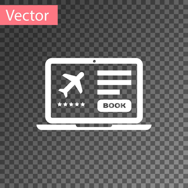 Fehér Laptop elektronikus beszállókártyával légitársaság jegy ikon elszigetelt átlátszó háttérrel. Személyszállító repülőgép mobil jegy web és app. Vektorillusztráció - Vektor, kép