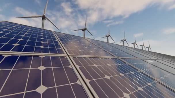 Power generation by wind turbines and solar panels - Footage, Video