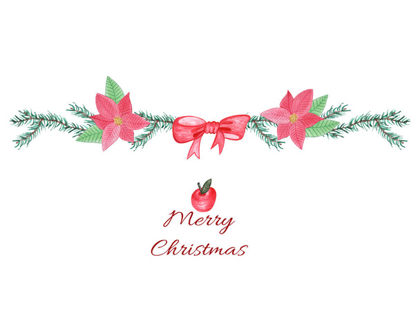 Akvarel vánoční věnce s jedlovými větvemi a místo pro tex - Fotografie, Obrázek