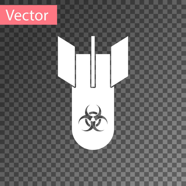 White Biohazard bomb icon isolated on transparent background. Rocket bomb flies down.  Vector Illustration - Vector, Image