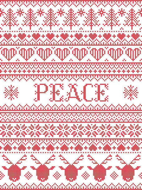 Gioia modello natalizio con Nordic Nordic pastern festa invernale in punto croce con cuore, fiocco di neve, albero di Natale, renna, foresta, stella, in bianco, rosso, grigio, blu
 - Vettoriali, immagini
