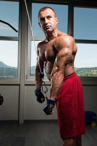 Bodybuilder Exercising Triceps - Фото, изображение