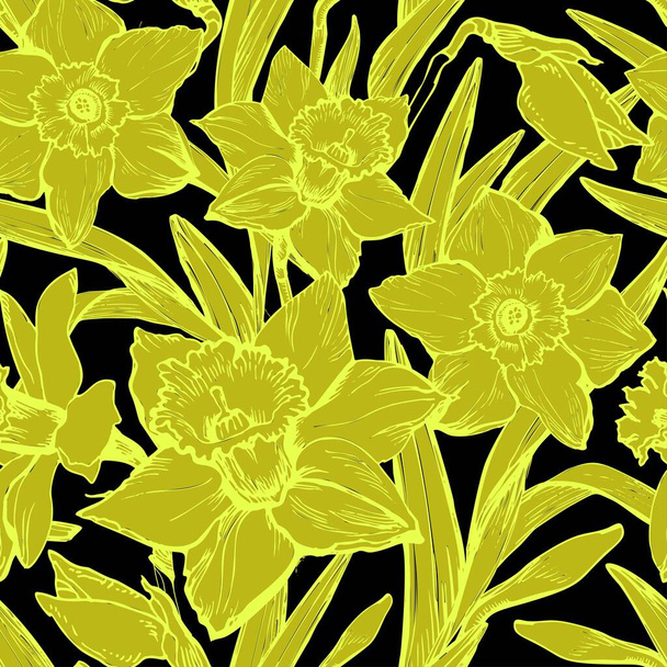 Hand drawn vector botanic seamless pattern with flowers. - Vettoriali, immagini