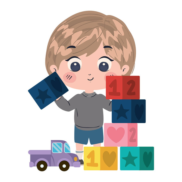 Ізольований хлопчик мультфільм з іграшками Векторний дизайн
 - Вектор, зображення