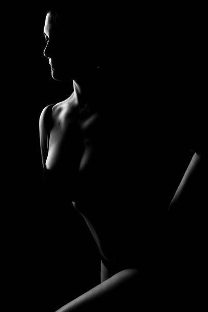 black and white female body in back light art photography - Fotó, kép