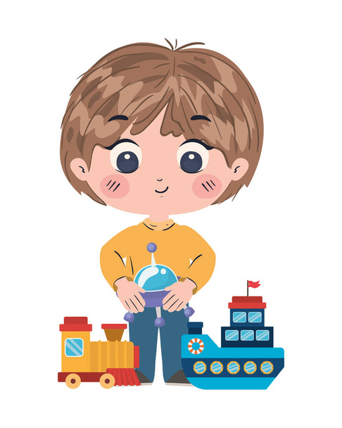 Desenho animado menino isolado com design de vetor de brinquedos
 - Vetor, Imagem