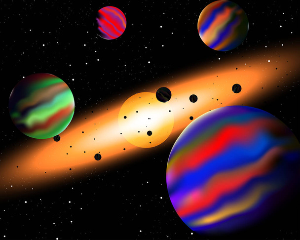 Illustrazione vettoriale dello spazio cosmico con bellissime stelle luce e sole
. - Vettoriali, immagini
