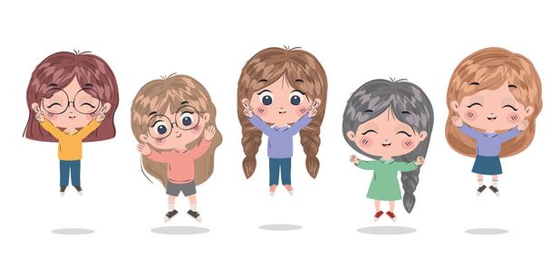 Feliz niñas dibujos animados vector de diseño
 - Vector, Imagen