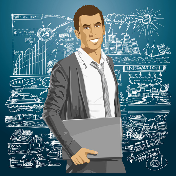 Vector Businessman with Laptop
 - Вектор,изображение