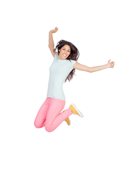 szczęśliwy dorywczo dziewczynka skoki - Zdjęcie, obraz