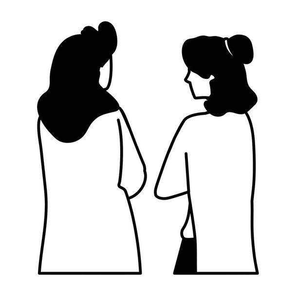 mujeres de la posición de espalda sobre fondo blanco
 - Vector, Imagen