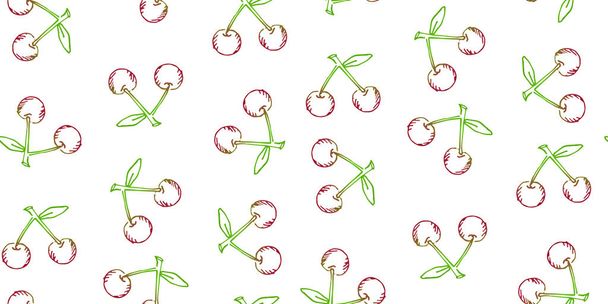 Seamless pattern hand drawn doodle cherries on white background. - Vector, Image