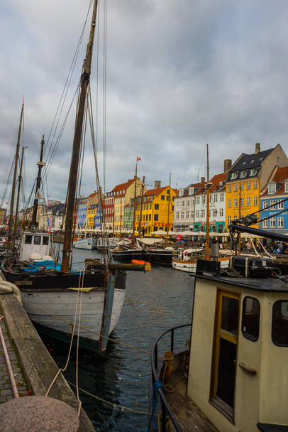 COPENHAGEN, DENMARK: View of old Nyhavn port in the central Copenhagen, Denmark. - 写真・画像