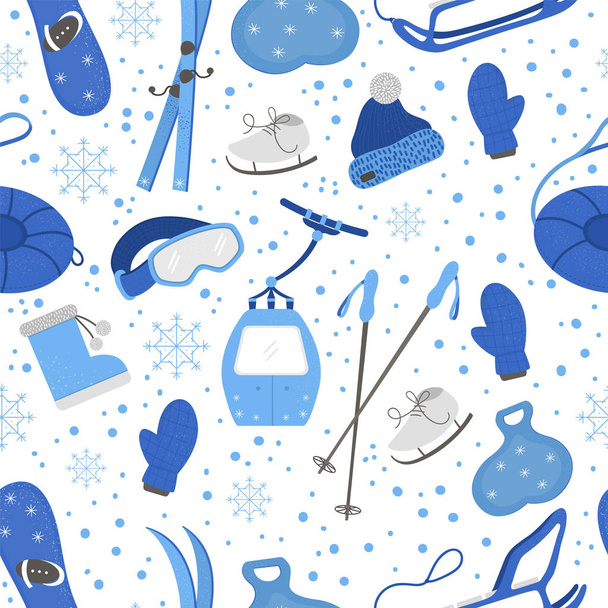 Vector seamless pattern with objects for active winter. Cold sea - Vector, Image