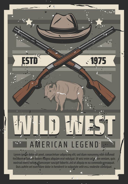 Leyenda del salvaje oeste americano, sombrero del sheriff y rifles
 - Vector, imagen