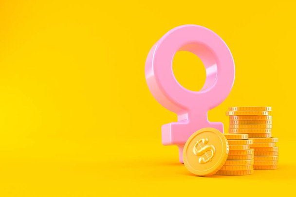 Símbolo de género feminino com pilha de moedas
 - Foto, Imagem