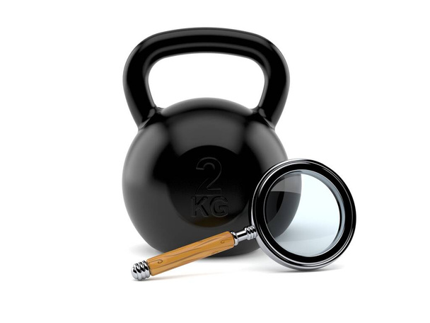 Kettlebell with magnifying glass - Photo, Image