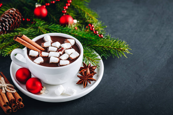 Ginger Cinnamon Hot Chocolate with marshmallows for Christmas Holidays.   - 写真・画像