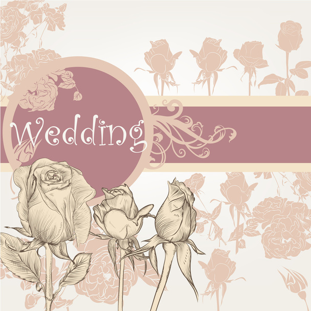 Wedding invitation card with roses - Vektor, obrázek