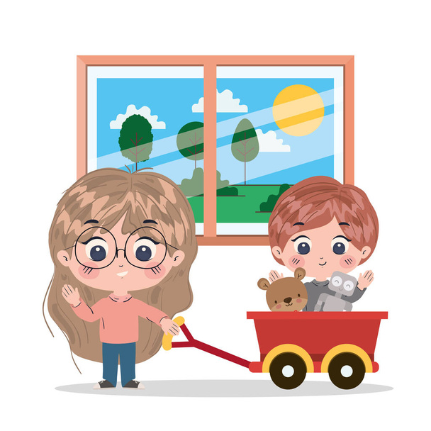 Дівчинка і хлопчик мультфільм Векторний дизайн
 - Вектор, зображення