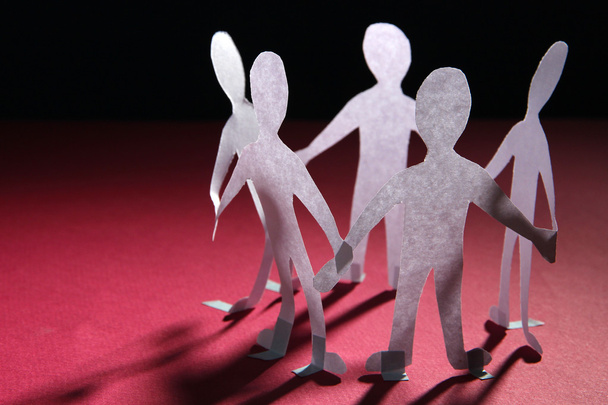Paper people in social network concept on dark background - Photo, Image