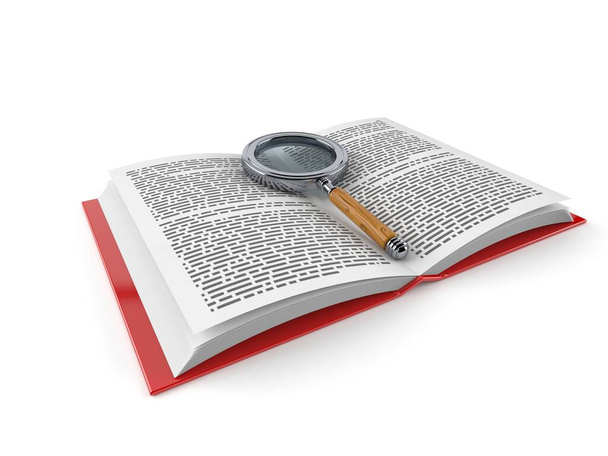 Magnifying glass on open book - Photo, Image