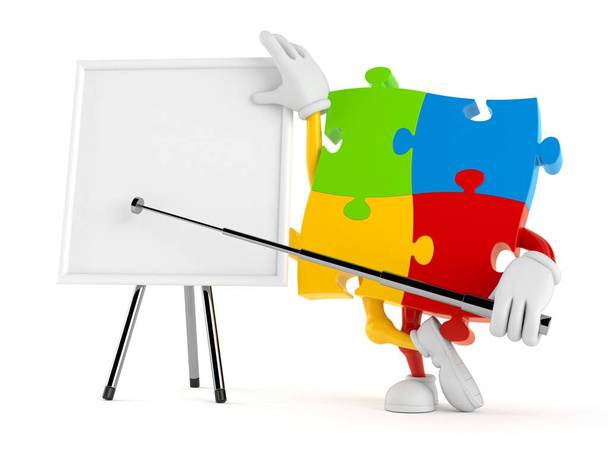 Jigsaw puzzle character with blank whiteboard - Photo, Image