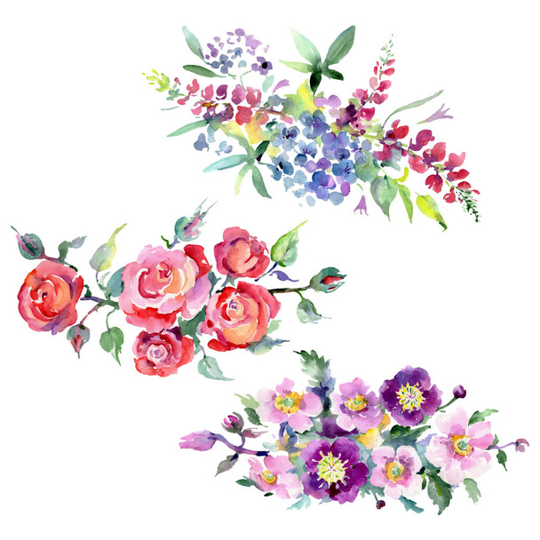 Bouquet floral botanical flowers. Watercolor background illustration set. Isolated bouquets illustration element. - Photo, image