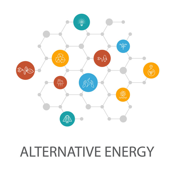 Plantilla de presentación de energía alternativa, diseño de portada e infografías. Energía Solar, Energía Eólica, Energía Geotérmica, Iconos de reciclaje
 - Vector, imagen