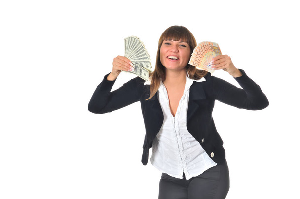 Woman wins and get cash money - Zdjęcie, obraz