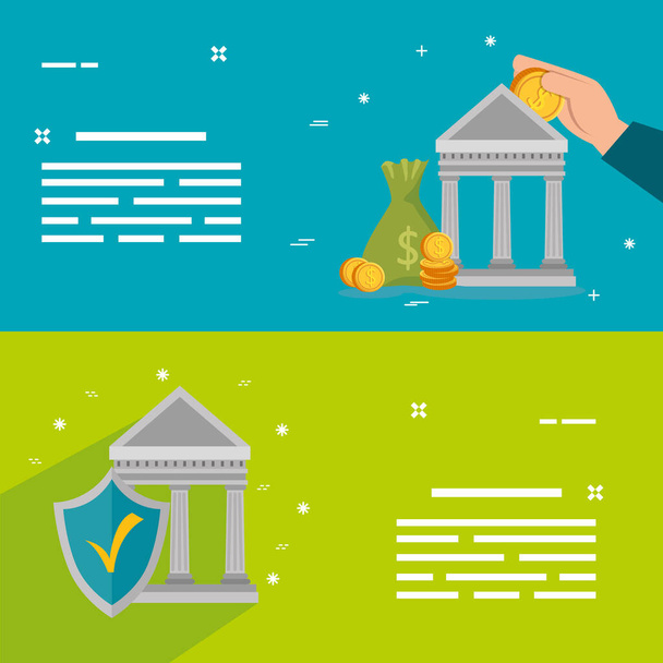conjunto de estructuras bancarias con iconos
 - Vector, imagen