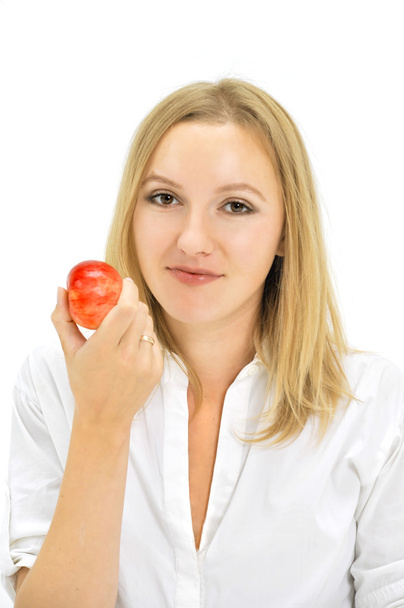 Jovem senhora comendo uma maçã
 - Foto, Imagem