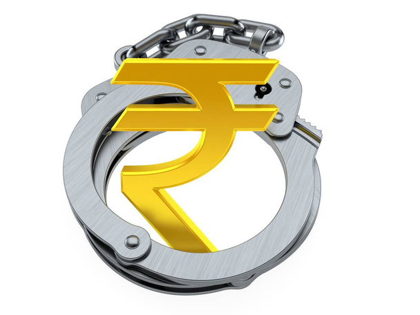 Symbol rupie měny uvnitř ručních pout - Fotografie, Obrázek