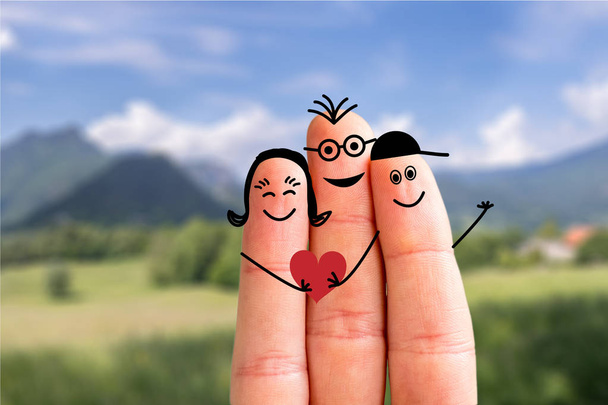 Conceito de férias em família: família dedo pintado na frente de embaçado
 - Foto, Imagem