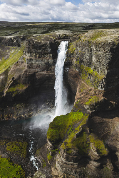 Aerial view of Haifoss big waterfall in south Icealnd. Black hig - Photo, image
