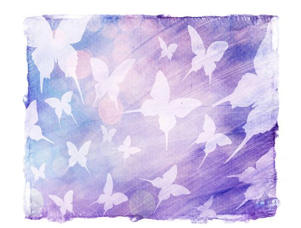 Ουράνιο απομονωμένο φόντο με πεταλούδες. Υδατογραφία - Φωτογραφία, εικόνα