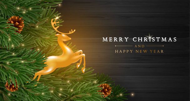 Plantilla de tarjeta de felicitación de Navidad y Año Nuevo con ciervo dorado A
 - Vector, Imagen