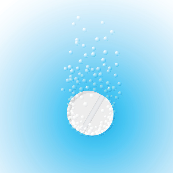 Ефективна таблетка у воді з бульбашками на синьому фоні
 - Вектор, зображення