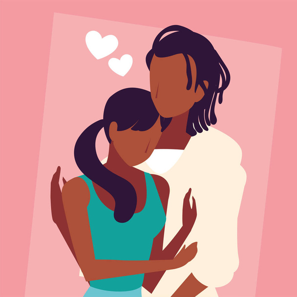 cute couple of people in love, man and woman embracing each other affectionately - Vector, Image