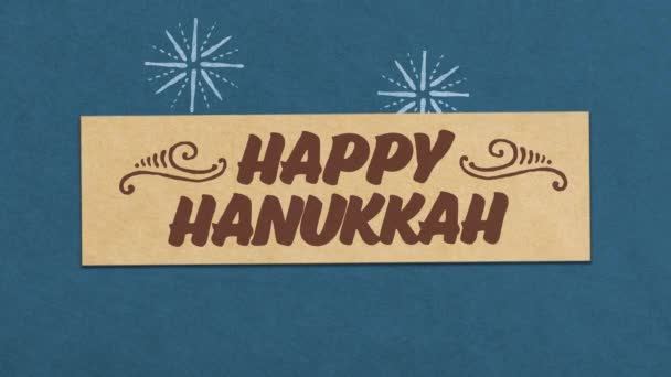 Mutlu Hanukkah tebrik kartları mavi kağıtlı arka planda. Hanukka Kutlama Projeniz için ideal. Kusursuz Yüksek Kalite 4K Animasyon - Video, Çekim