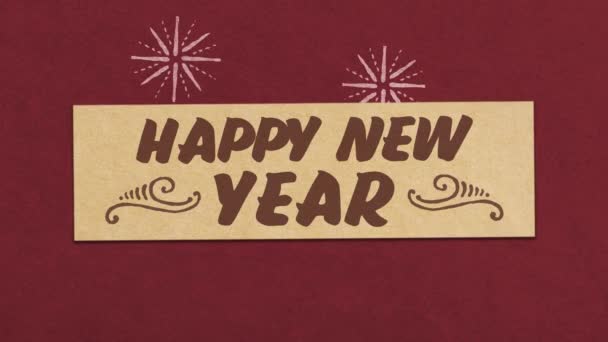 Szczęśliwego Nowego Roku Pozdrowienia na czerwonym papierze teksturowane tle. Idealny na sylwestra / Sylwestra Związane z projektem. Płynna wysokiej jakości animacja 4k - Materiał filmowy, wideo