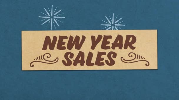 Yeni yıl tebrik kartı mavi kağıtta desenli arka planda. Yeni Yıl İndirimleri / Satış İlgili Projeniz için ideal. Kusursuz Yüksek Kalite 4K Animasyon - Video, Çekim
