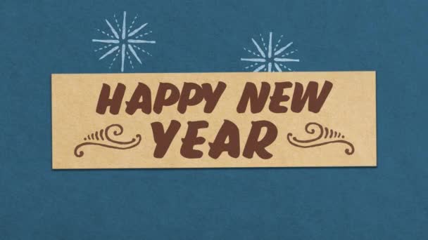 Feliz Año Nuevo Tarjeta de felicitación sobre fondo texturizado de papel azul. Ideal para su Año Nuevo / Año Nuevo Proyecto relacionado. Animación 4K de alta calidad sin costuras
 - Imágenes, Vídeo