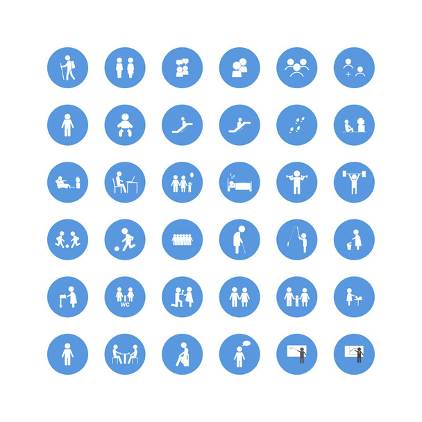 Satz von Web-Symbolen. Soziale, Geschäfts- und Personensymbole in einem Kreis auf weißem Hintergrund. - Vektor, Bild