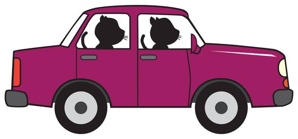 Cartoon Car With Cats - Vector, Image