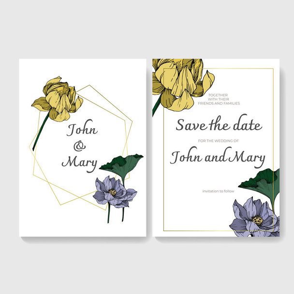 Vektör Lotus çiçek botanik çiçekler. Siyah ve beyaz oyulmuş mürekkep sanatı. Düğün arka plan kartı dekoratif sınır. - Vektör, Görsel